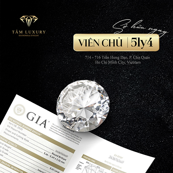 Kim cương thiên nhiên 5.4mm – F – VVS1 – Kiểm định GIA – PNJ – Mã VC1463