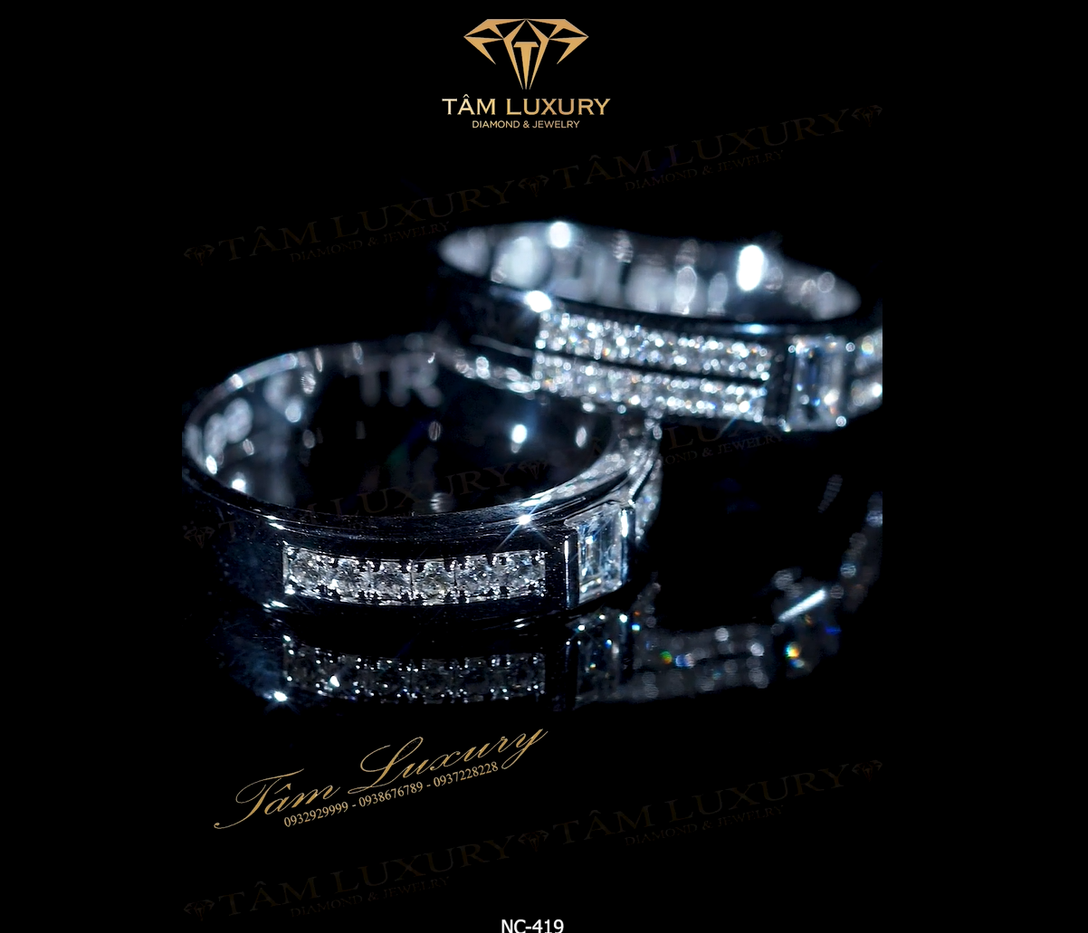 Nhẫn cặp kim cương vàng ý “Luv” – Mã NC419