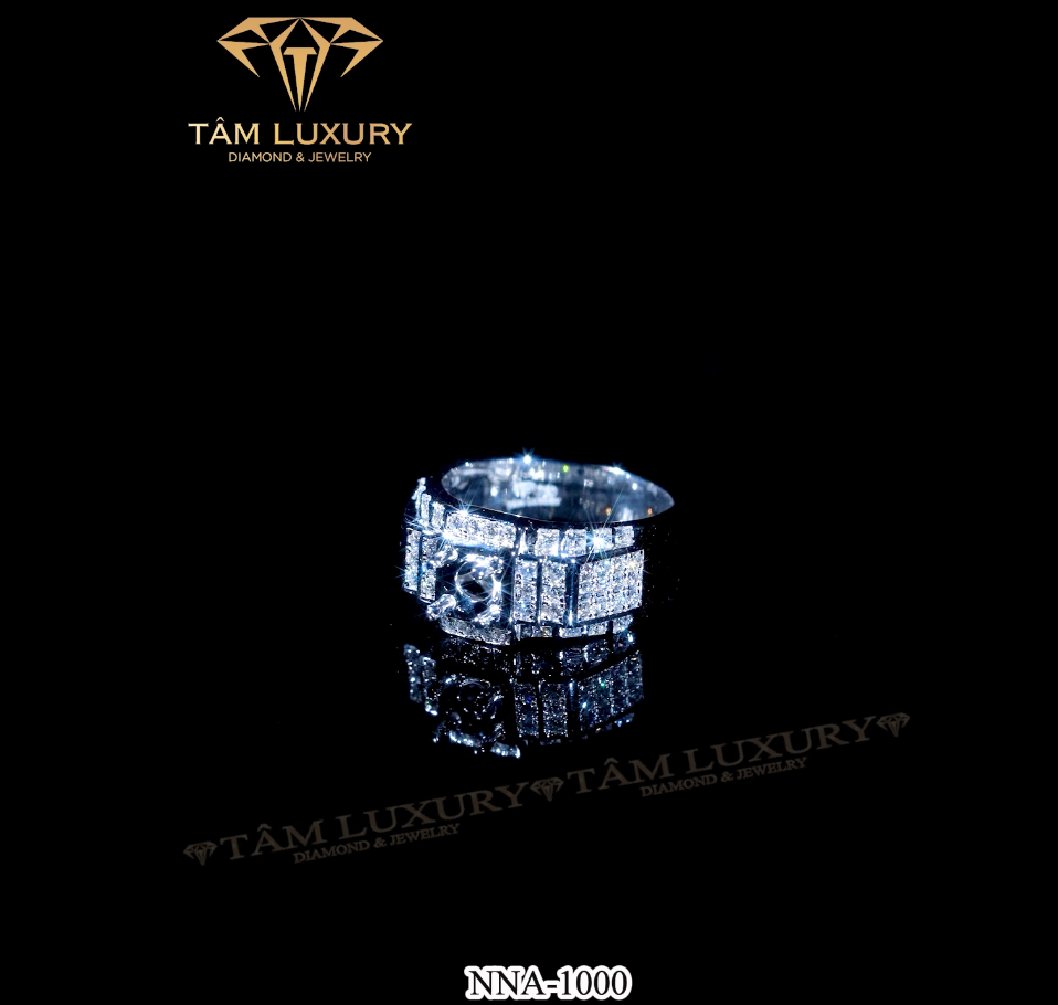 Nhẫn nam vàng 750 sang trọng đính kim cương thiên nhiên VVS+ "Locker" - Mã NNA1000