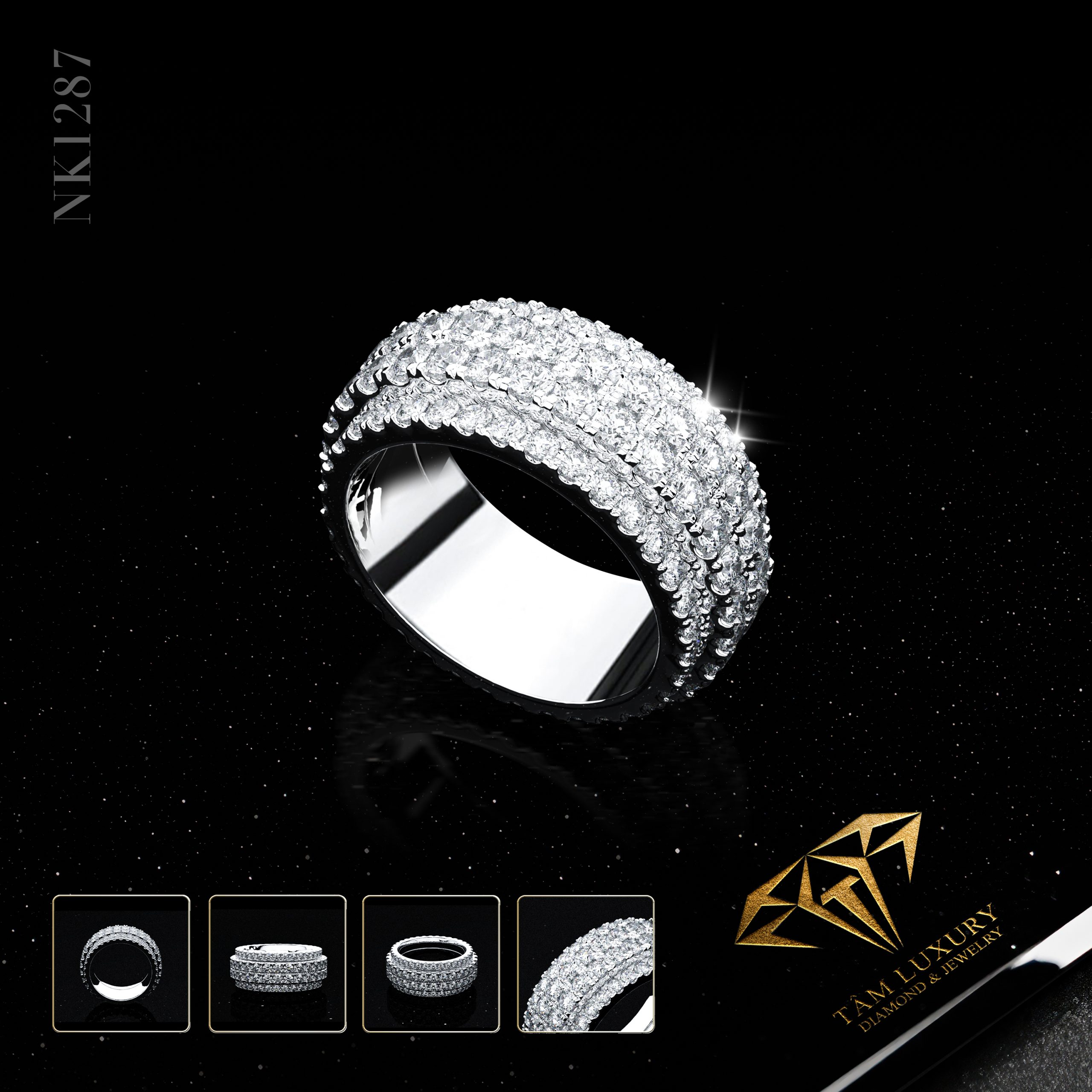 Nhẫn kết kim cương vàng ý 750 VVS+ “Light” – Mã NK1287