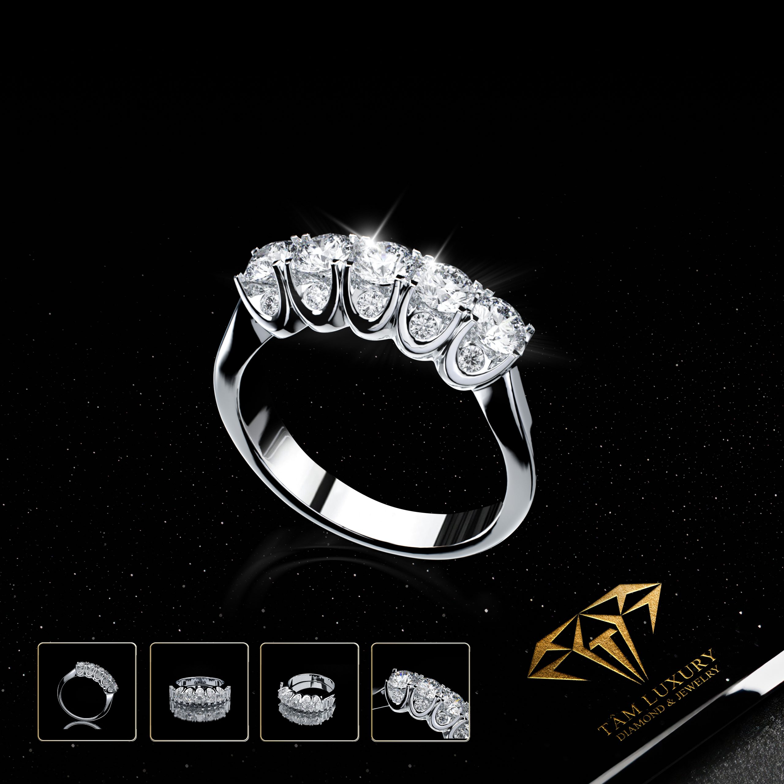 Nhẫn kết kim cương vàng ý 750 VVS+ “Echo” – Mã NK236