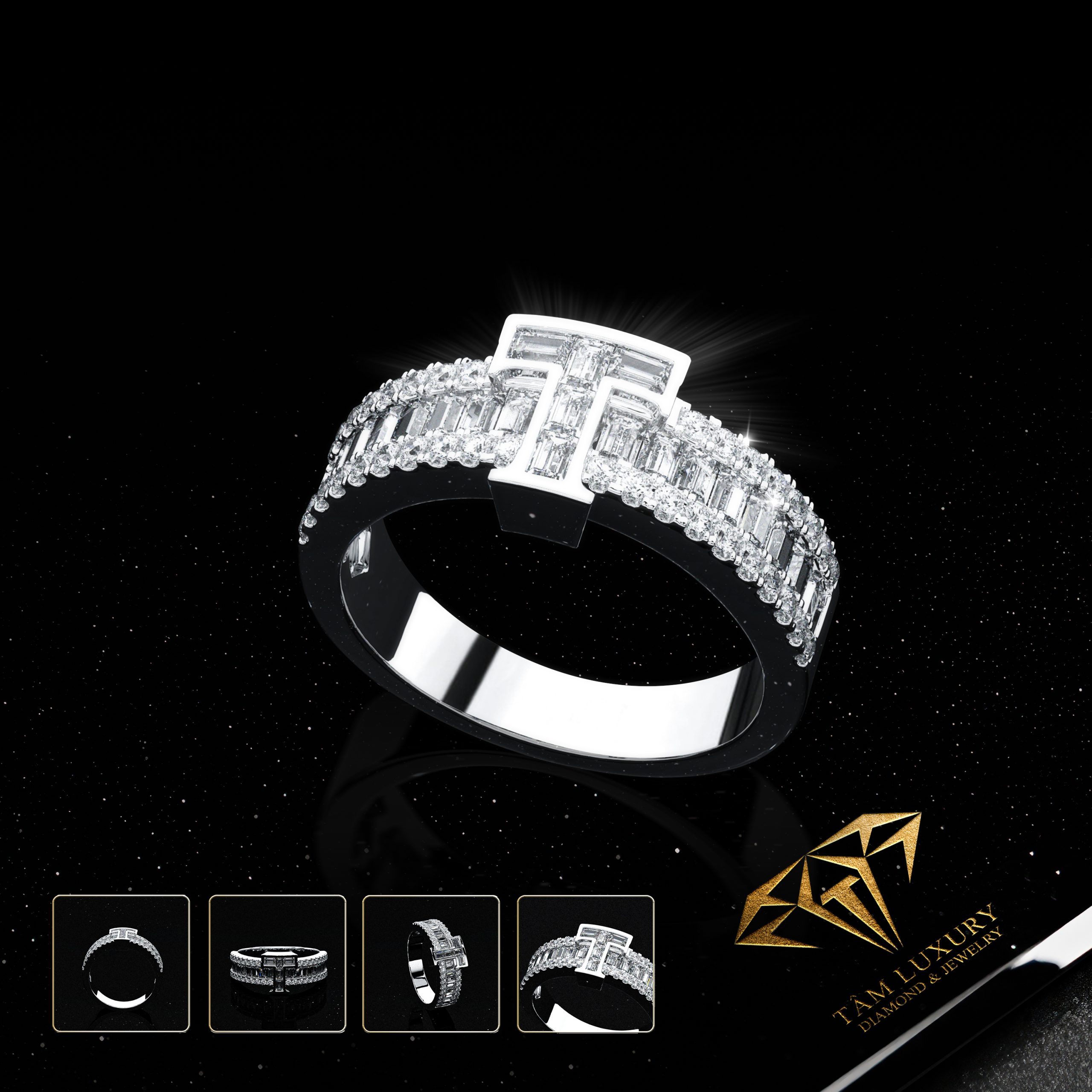 Nhẫn kết kim cương vàng ý 750 VVS+ “Queen” – Mã NK484