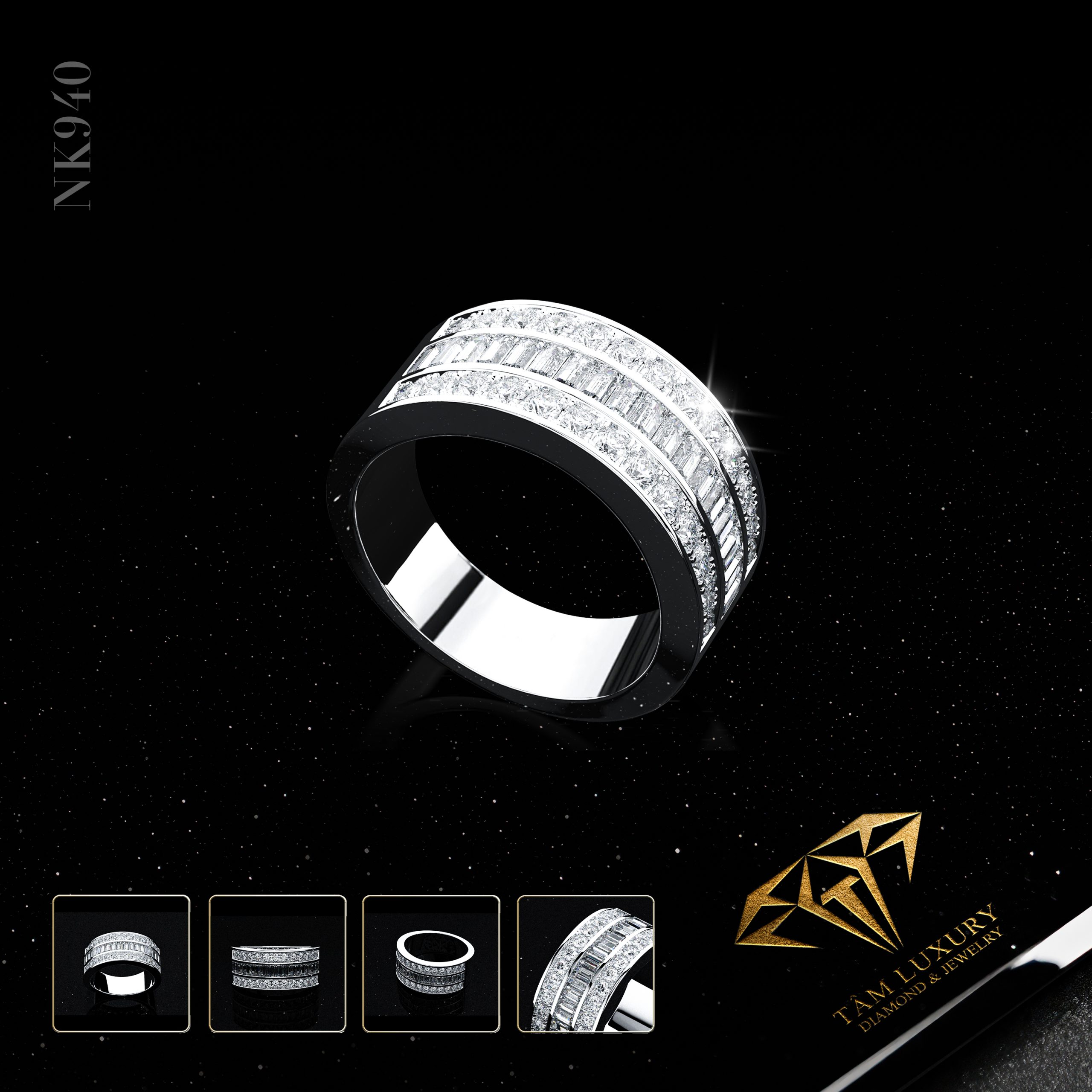 Nhẫn kết kim cương vàng ý 750 VVS+ “Luxe” – Mã NK940
