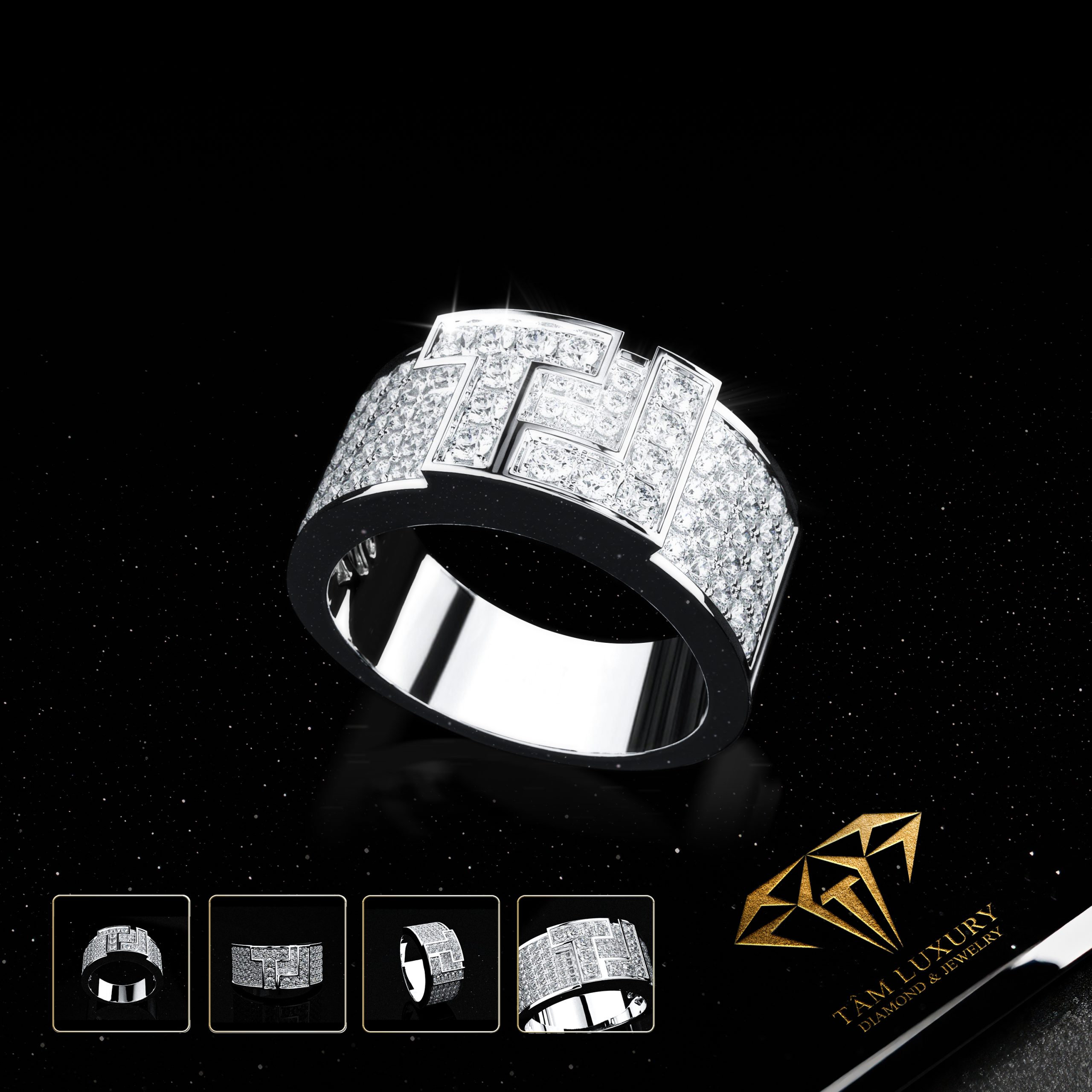 Nhẫn kết kim cương vàng ý 750 VVS+ “Halo” – Mã NK962