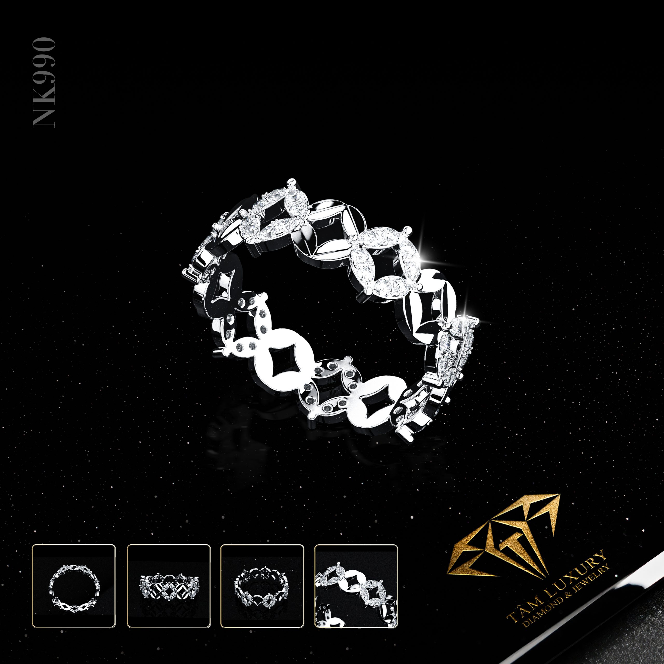 Nhẫn kết kim cương vàng ý 750 VVS+ “Whisper” – Mã NK990