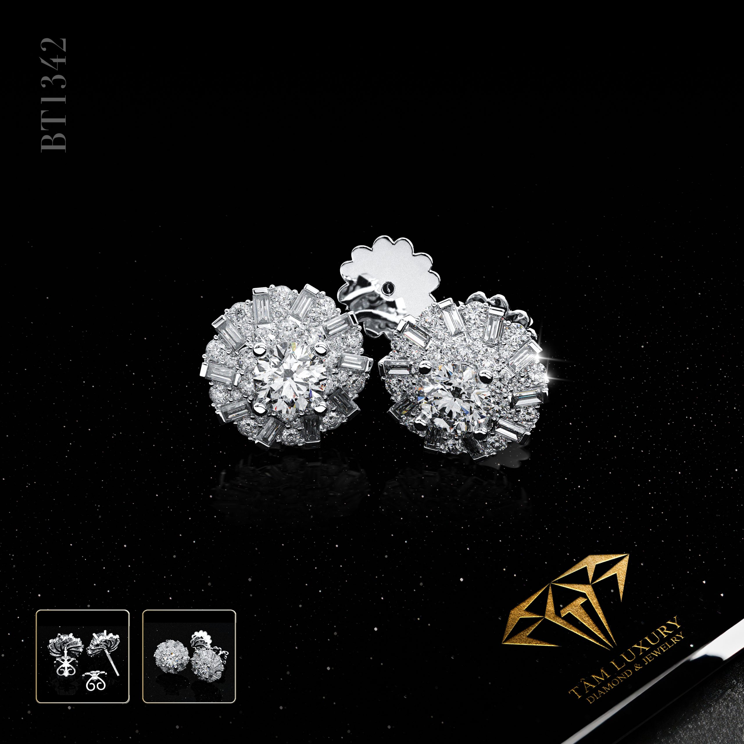 Top 5 mẫu bông tai kim cương tại Tâm Luxury “Radiant Sun” – Mã BT1342