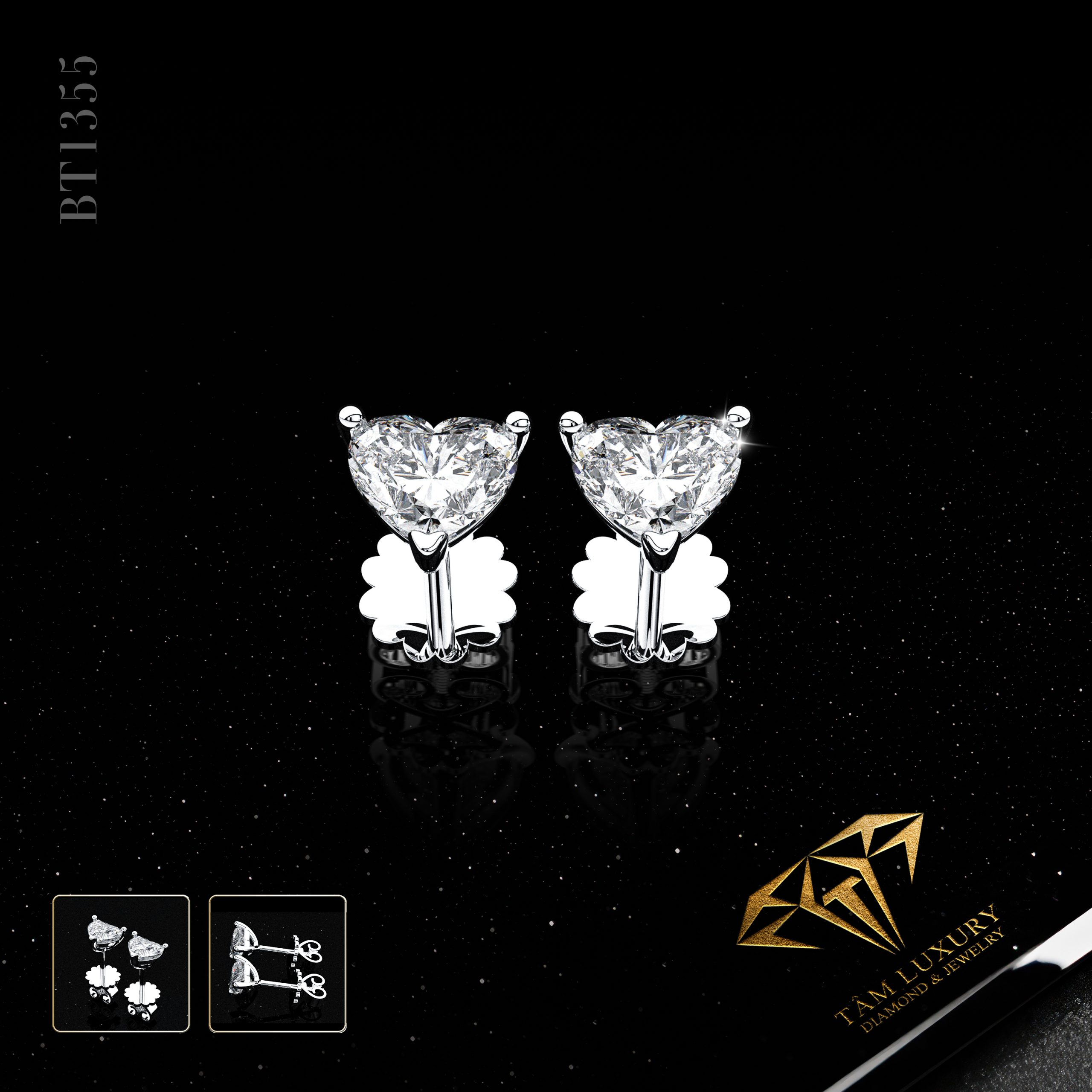 Bông tai độc tôn kim cương thiên nhiên Tâm Luxury “Eternal” – Mã BT1355