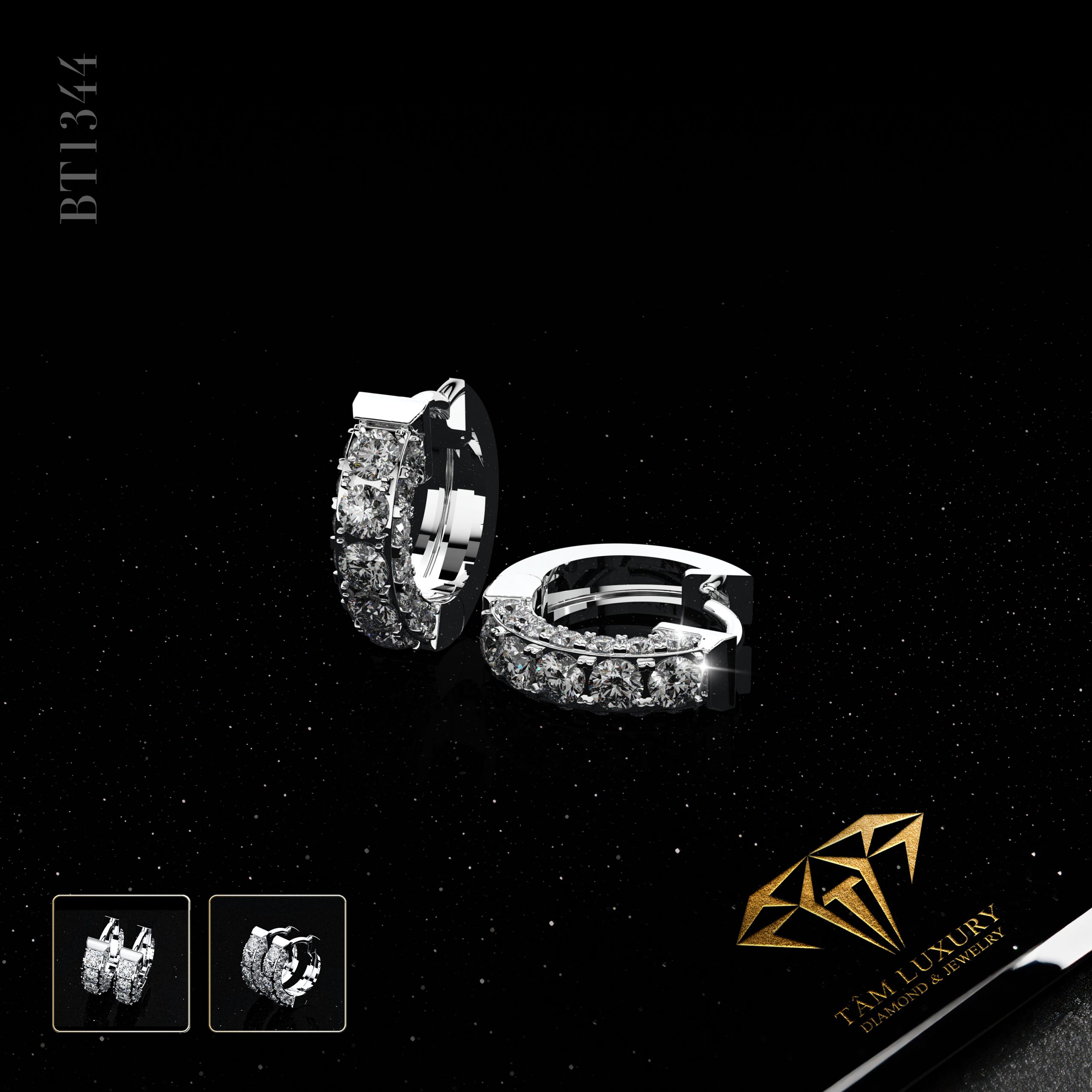 Thiết kế 2025: Bông tai kim cương Tâm Luxury “Lightless” – Mã BT1344