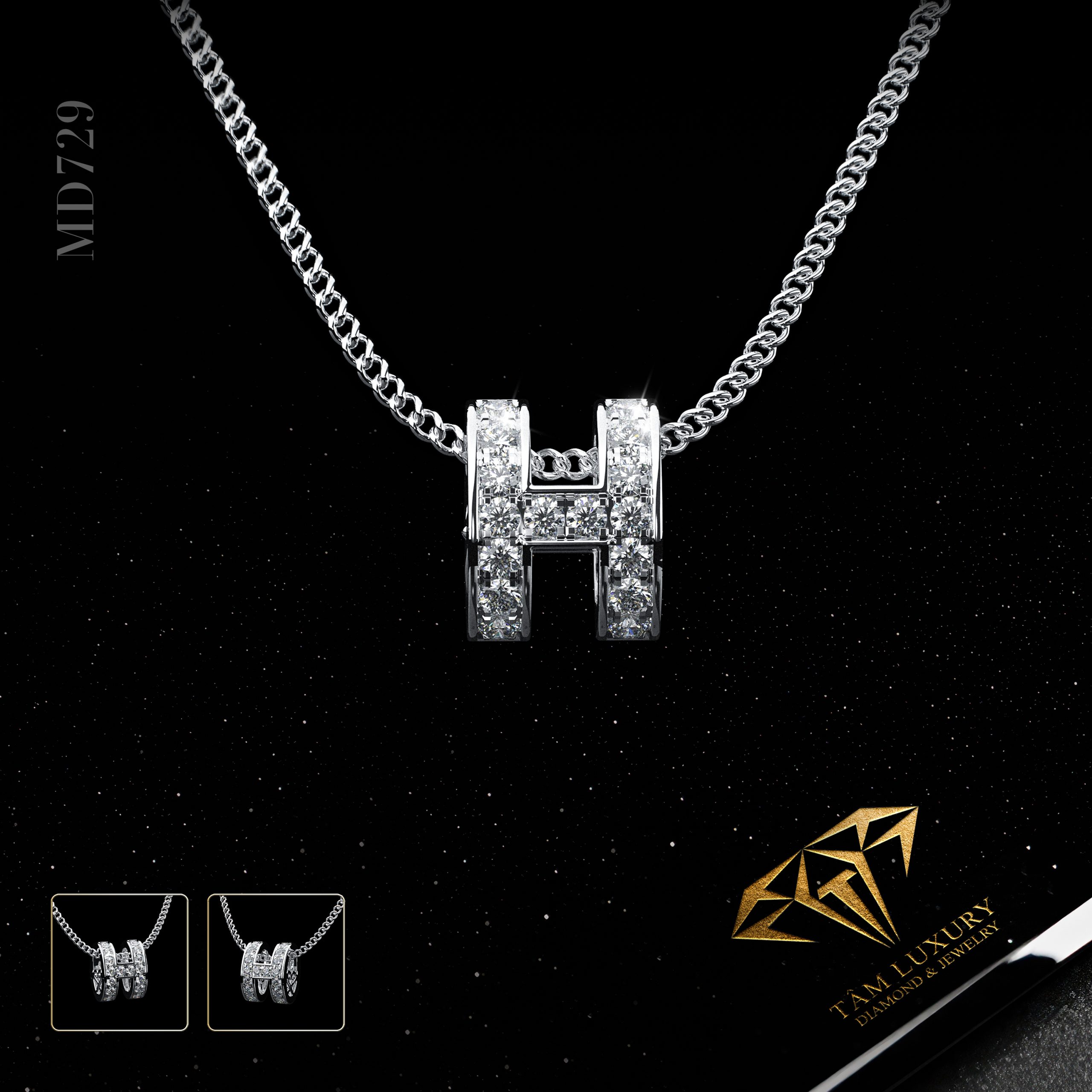 Trang sức kim cương: Mặt dây chuyền chữ “H” – Mã MD729